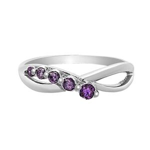 Sterling Silver Infinity Ring with Purple CZ – Size 7.5 (Sample Piece)